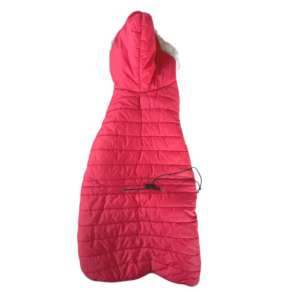Boots & Barkley Coral Quilted Puffer XL Dog Vest Faux Fur Hood Fleece 70-100+lbs